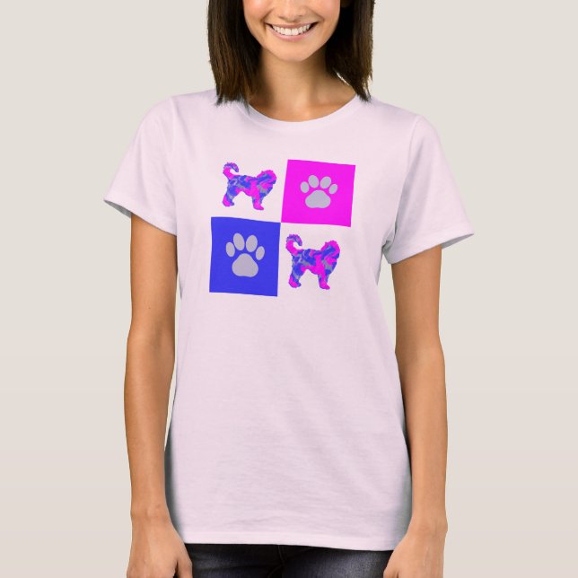 Cockapoo Dog & Paw Pink und Blau T-Shirt (Vorderseite)