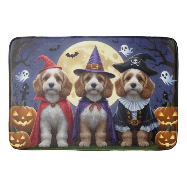 Cockapoo Dog Pumpkin Halloween Funny Badematte (Vorderseite)