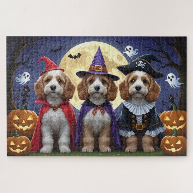 Cockapoo Dog Pumpkin Halloween Funny Puzzle (Horizontal)