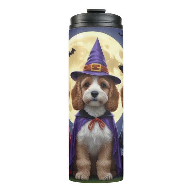 Cockapoo Dog Pumpkin Halloween Funny Thermosbecher (Vorderseite)