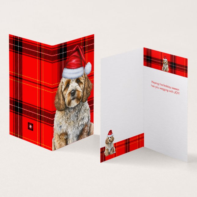 Cockapoo Dog Red Black Kariert Weihnachtsfeiertag (Innenseite und Außenseite)