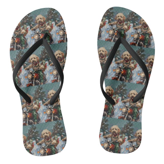 Cockapoo Dog Reiten Motorrad Weihnachten Flip Flops (Fußbett)