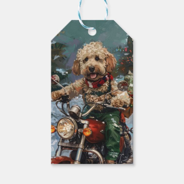 Cockapoo Dog Reiten Motorrad Weihnachten Geschenkanhänger (Vorderseite)