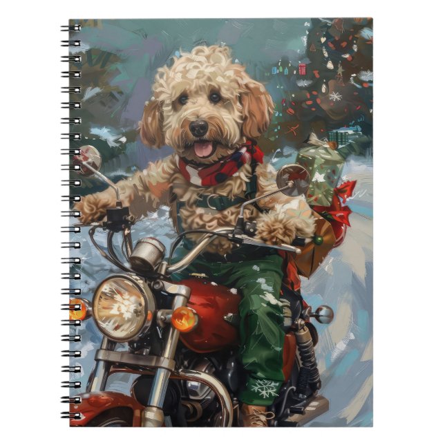 Cockapoo Dog Reiten Motorrad Weihnachten Notizblock (Vorderseite)