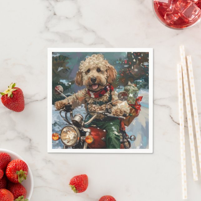 Cockapoo Dog Reiten Motorrad Weihnachten Serviette (Beispiel)