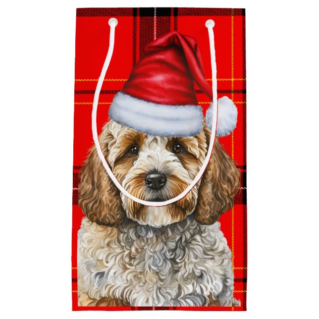 Cockapoo Dog Roter Feiertag Karierte Weihnachten Kleine Geschenktüte (Vorderseite)