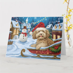 Cockapoo Dog Sleigh Schnee Weihnachten Karte
