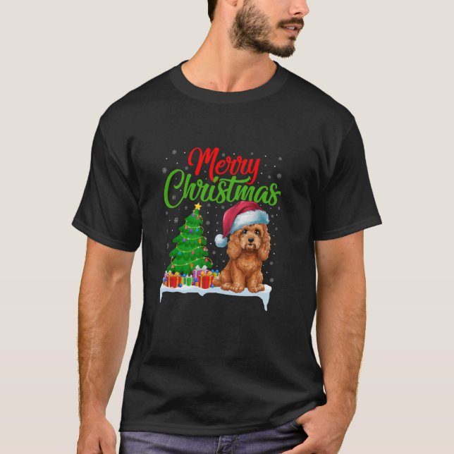 Cockapoo Dog Weihnachtsbaum Lichter Weihnachten Co T-Shirt (Vorderseite)