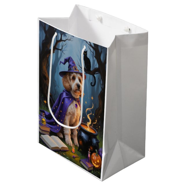 Cockapoo Dog Whimsical Halloween Malerei Mittlere Geschenktüte (Vorderseite Schrägansicht)