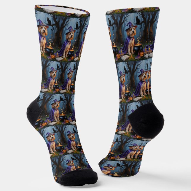Cockapoo Dog Whimsical Halloween Malerei Socken (Gewinkelt)