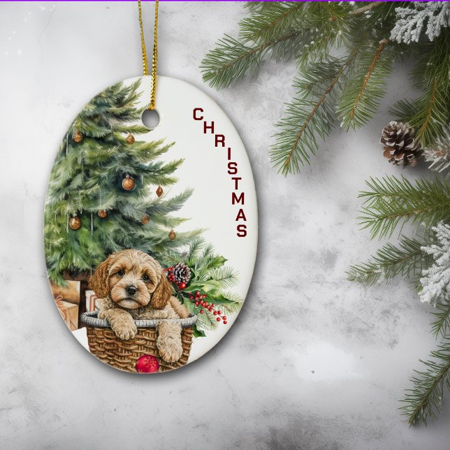 Cockapoo Dog Wicker Korb Weihnachten Keramik Ornament (Von Creator hochgeladen)