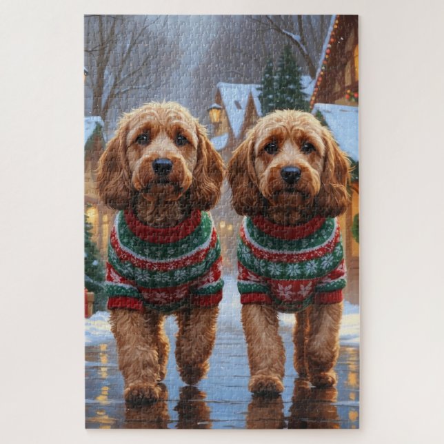 Cockapoo Dogs Christmas Snow Holiday  Puzzle (Vertikal)