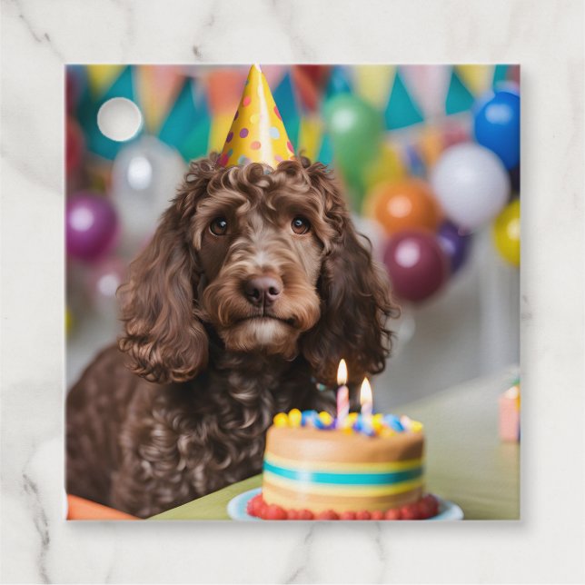 Cockapoo Geburtstagsparty Geschenkanhänger (Vorderseite)