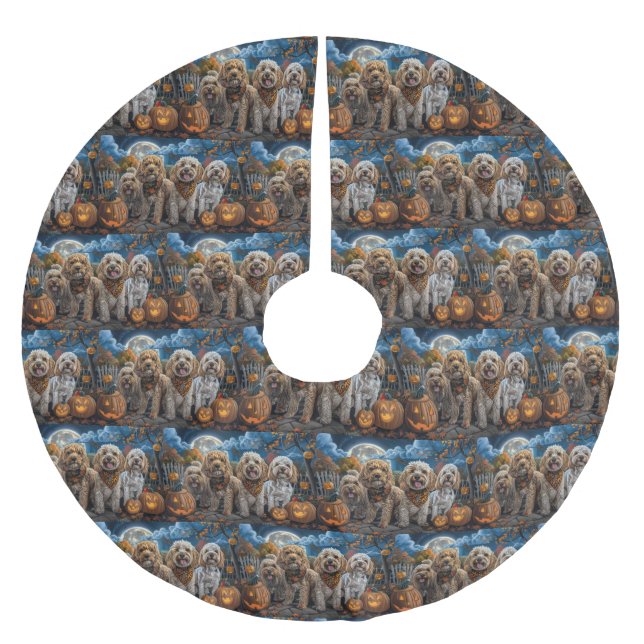 Cockapoo Halloween Spooky Polyester Weihnachtsbaumdecke (Vorderseite)