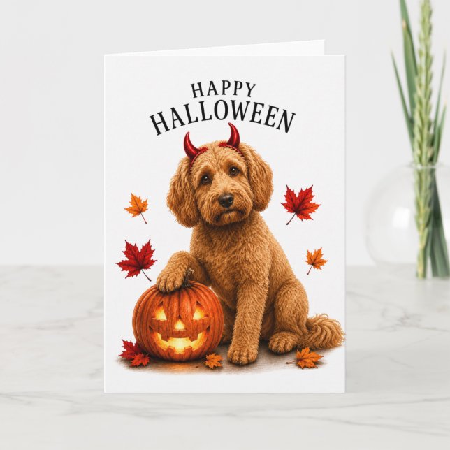 Cockapoo Halloween Teufelshund Karte (Vorderseite)