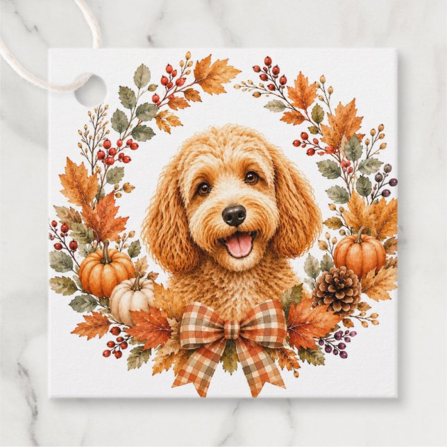 Cockapoo-Herbstkranz Geschenkanhänger (Vorderseite)