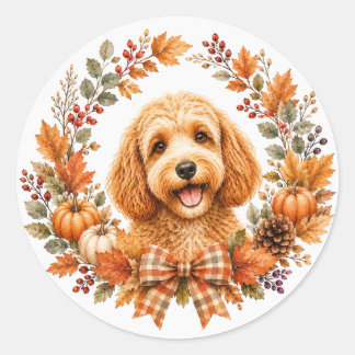 Cockapoo-Herbstkranz Runder Aufkleber