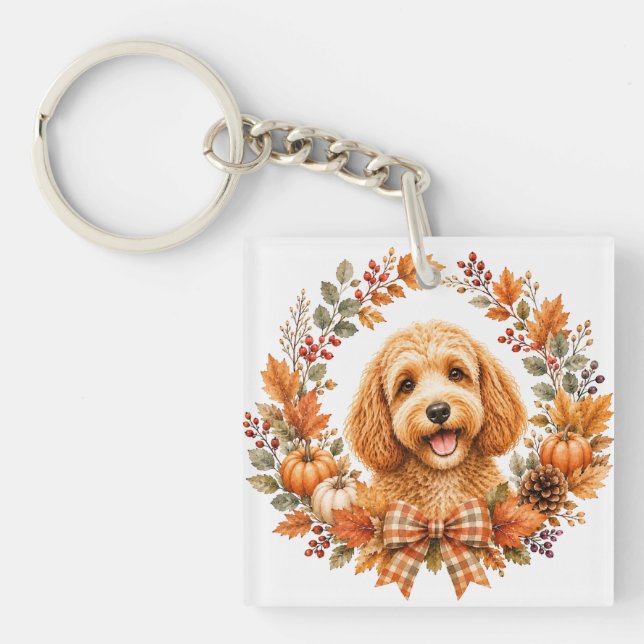 Cockapoo-Herbstkranz Schlüsselanhänger (Vorderseite)