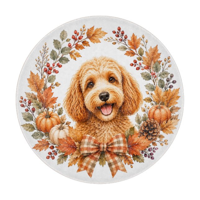Cockapoo-Herbstkranz Schneidebrett (Vorderseite)