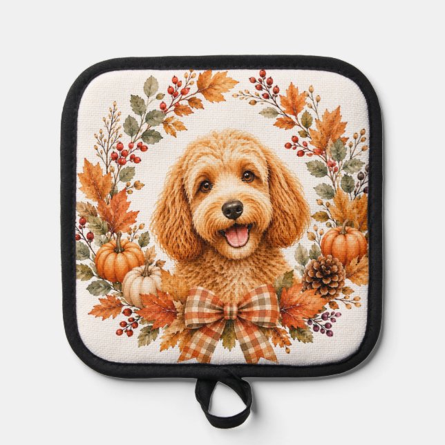 Cockapoo-Herbstkranz Topflappen (Vorderseite)