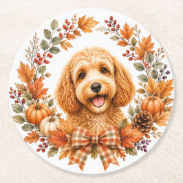 Cockapoo-Herbstkranz-Untersetzer Runder Pappuntersetzer