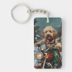 Cockapoo-Hund fährt Motorrad Weihnachten Schlüsselanhänger