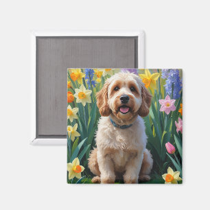 Cockapoo-Hund Frühlingsblumen Malerei Magnet