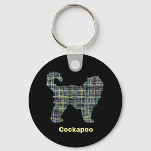 Cockapoo Hund Gelb- und Schwarz-Gitter-Linie Schlüsselanhänger