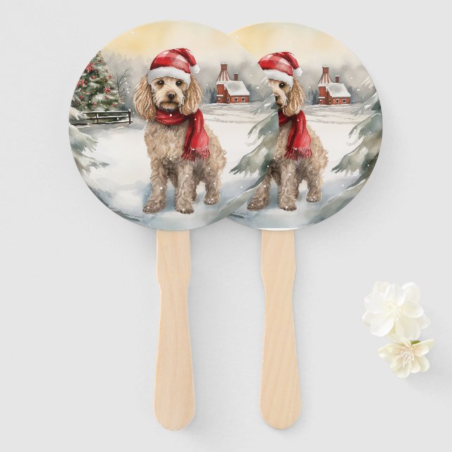 Cockapoo Hund im Schnee Weihnachten Fächer (Vorne und Hinten)