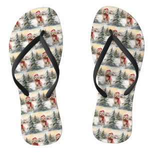Cockapoo Hund im Schnee Weihnachten Flip Flops