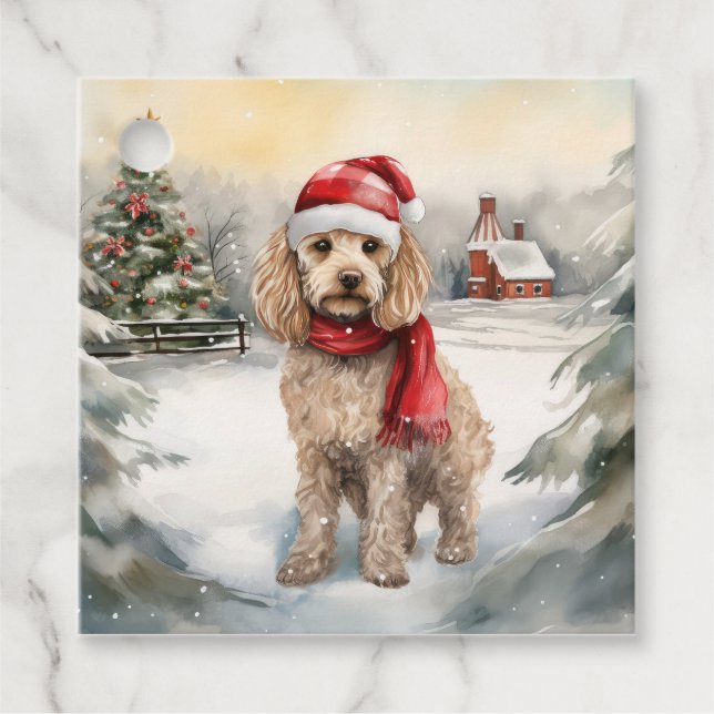 Cockapoo Hund im Schnee Weihnachten Geschenkanhänger (Vorderseite)