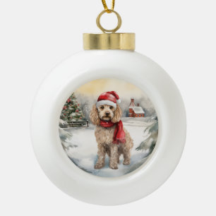 Cockapoo Hund im Schnee Weihnachten Keramik Kugel-Ornament