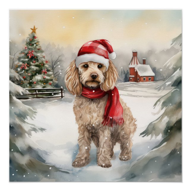 Cockapoo Hund im Schnee Weihnachten Poster (Vorderseite)