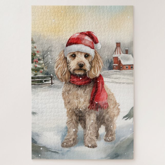 Cockapoo Hund im Schnee Weihnachten Puzzle (Vertikal)