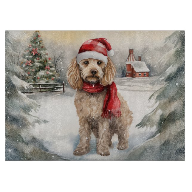 Cockapoo Hund im Schnee Weihnachten Schneidebrett (Vorderseite)