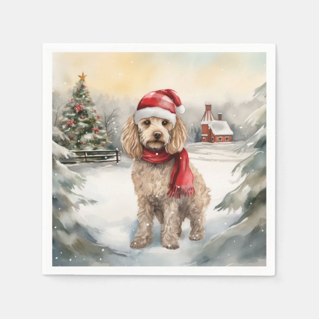 Cockapoo Hund im Schnee Weihnachten Serviette (Vorderseite)