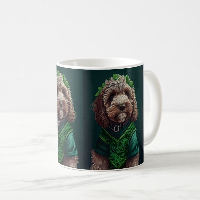Cockapoo-Hund im St. Patrick's Day-Kleid Kaffeetasse (VorderseiteRechts)