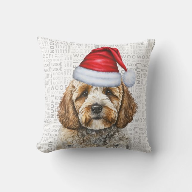 Cockapoo Hund in einer Weihnachtsmannmütze Weihnac Kissen (Vorderseite)