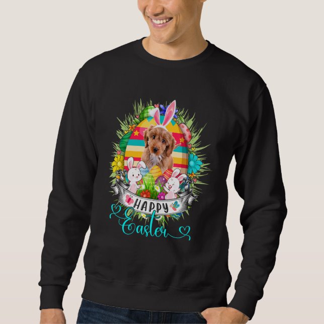 Cockapoo Hund in Ostereier Basket Bunnies Happy E Sweatshirt (Vorderseite)