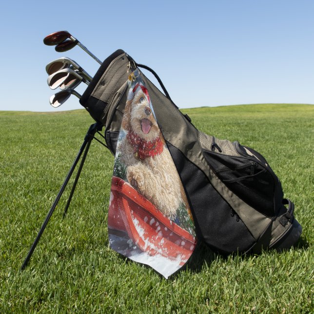 Cockapoo Hund in Sledge Lass es Schnee Weihnachten Golfhandtuch (Gras)