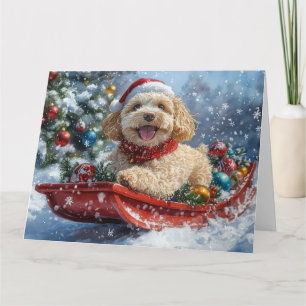 Cockapoo Hund in Sledge Lass es Schnee Weihnachten Karte