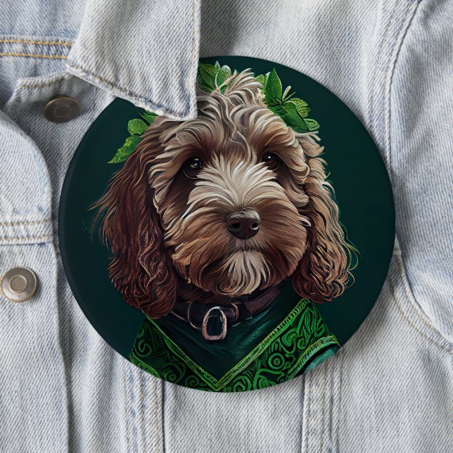 Cockapoo Hund in St. Patrick's Day Dress Button (Beispiel)