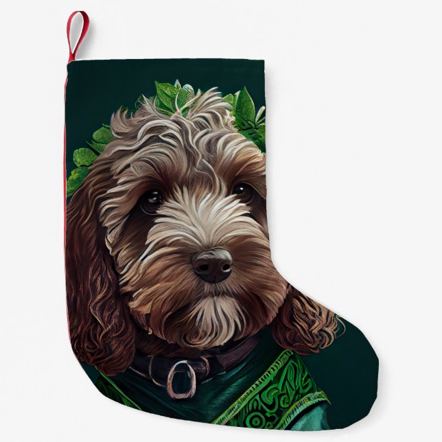 Cockapoo Hund in St. Patrick's Day Dress Kleiner Weihnachtsstrumpf (Vorderseite)