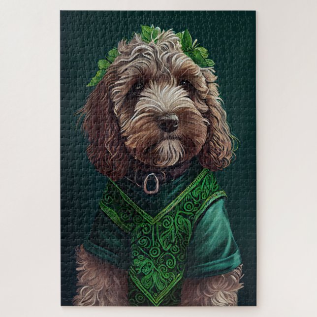 Cockapoo Hund in St. Patrick's Day Dress Puzzle (Vertikal)