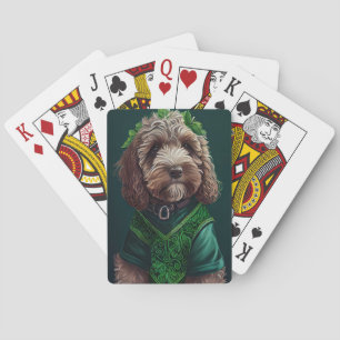 Cockapoo-Hund in St. Patrick's Day-Kleidung Spielkarten