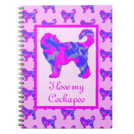 Cockapoo Hund Lover Pink & Blue Silhouette Notizblock