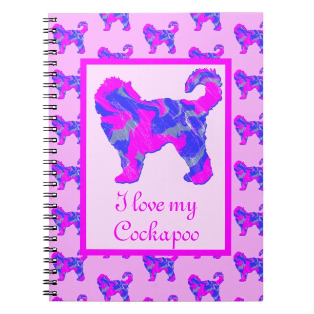 Cockapoo Hund Lover Pink & Blue Silhouette Notizblock (Vorderseite)