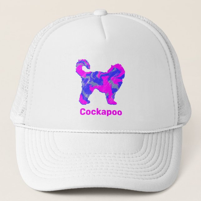 Cockapoo Hund Niedlich rosa Silhouette Custom Truckerkappe (Vorderseite)