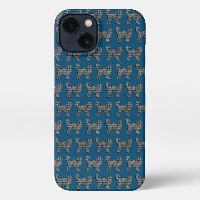 Cockapoo Hund Niedliche Silhouette Grid Blue iPhone Hülle (Rückseite)