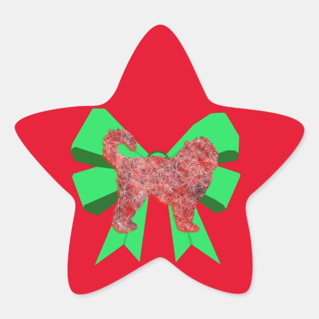 Cockapoo Hund Silhouette Grünen Bow Weihnachten Stern-Aufkleber (Vorderseite)